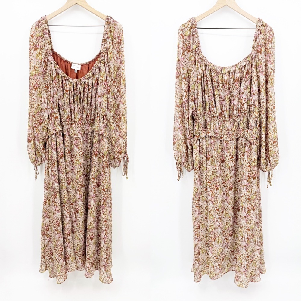 Sweet Lemon Floral Smocked Maxi Dress 5X Boho Balloon Sleeve Peasant Cottagecore